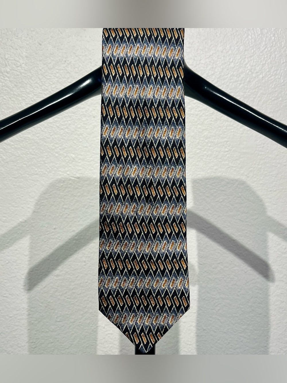 Pierre Cardin 100% Silk Tie with Gold and Gray Geometric Pattern - Made in Italy